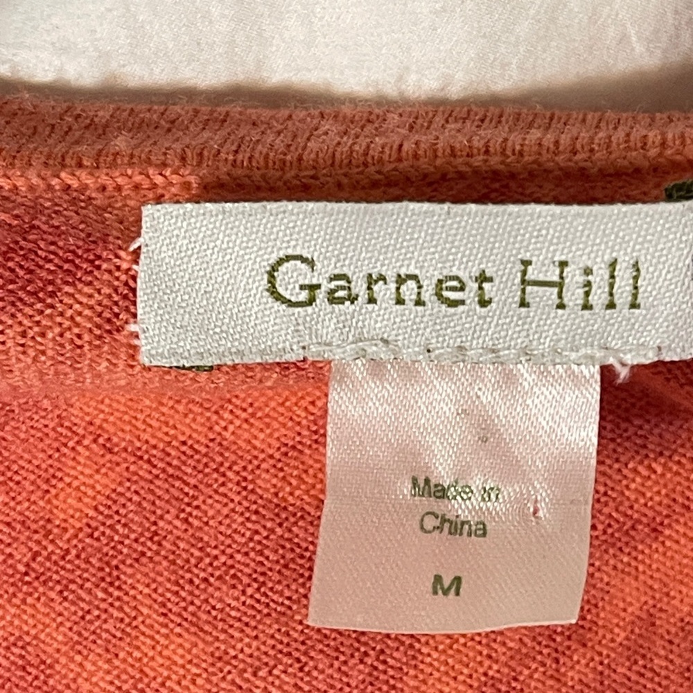 Garnet Hill Orange Floral Cardigan Sweater Button Front 100% Merino Wool Medium - Picture 5 of 7